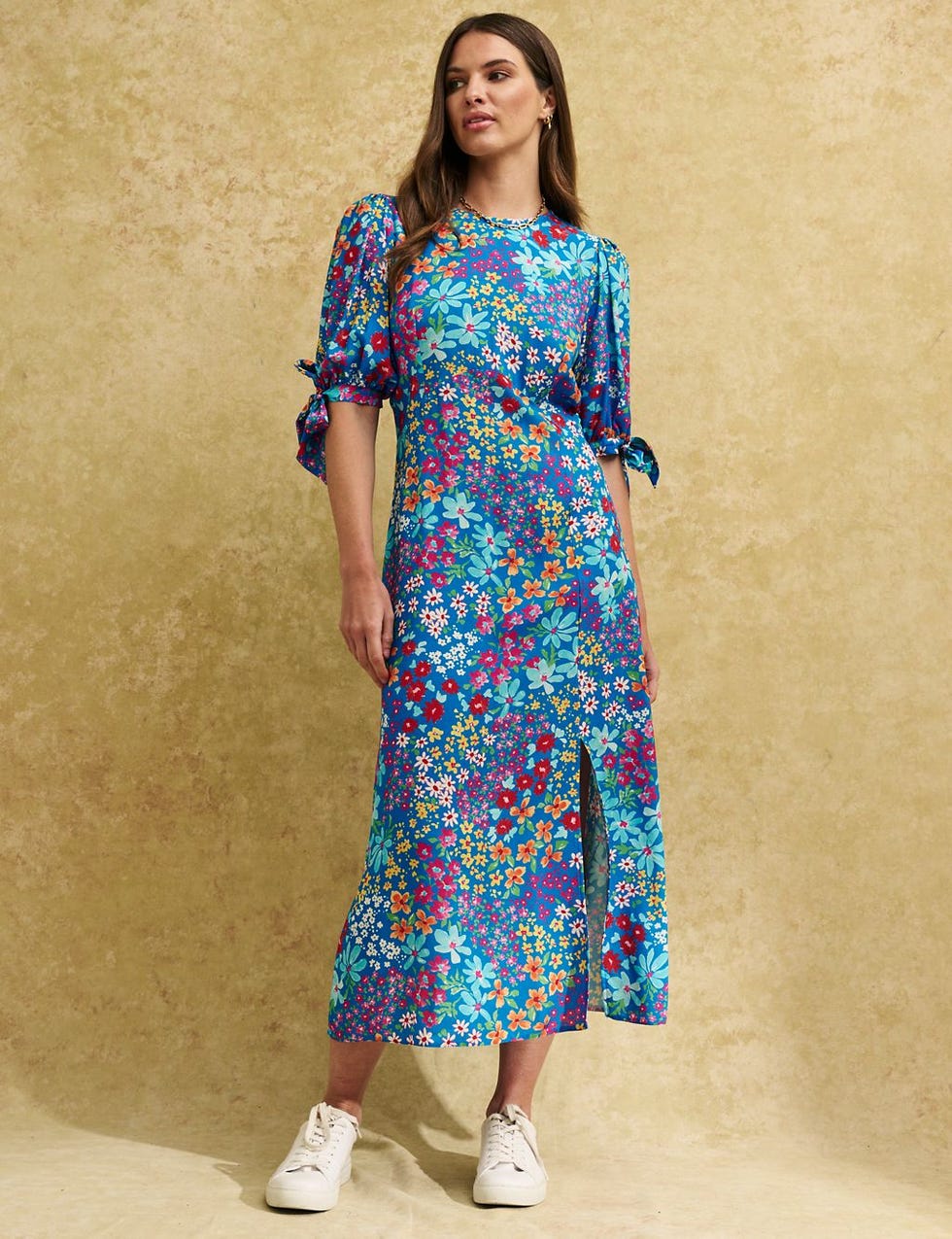 Floral Puff Sleeve Midi Tea Dress