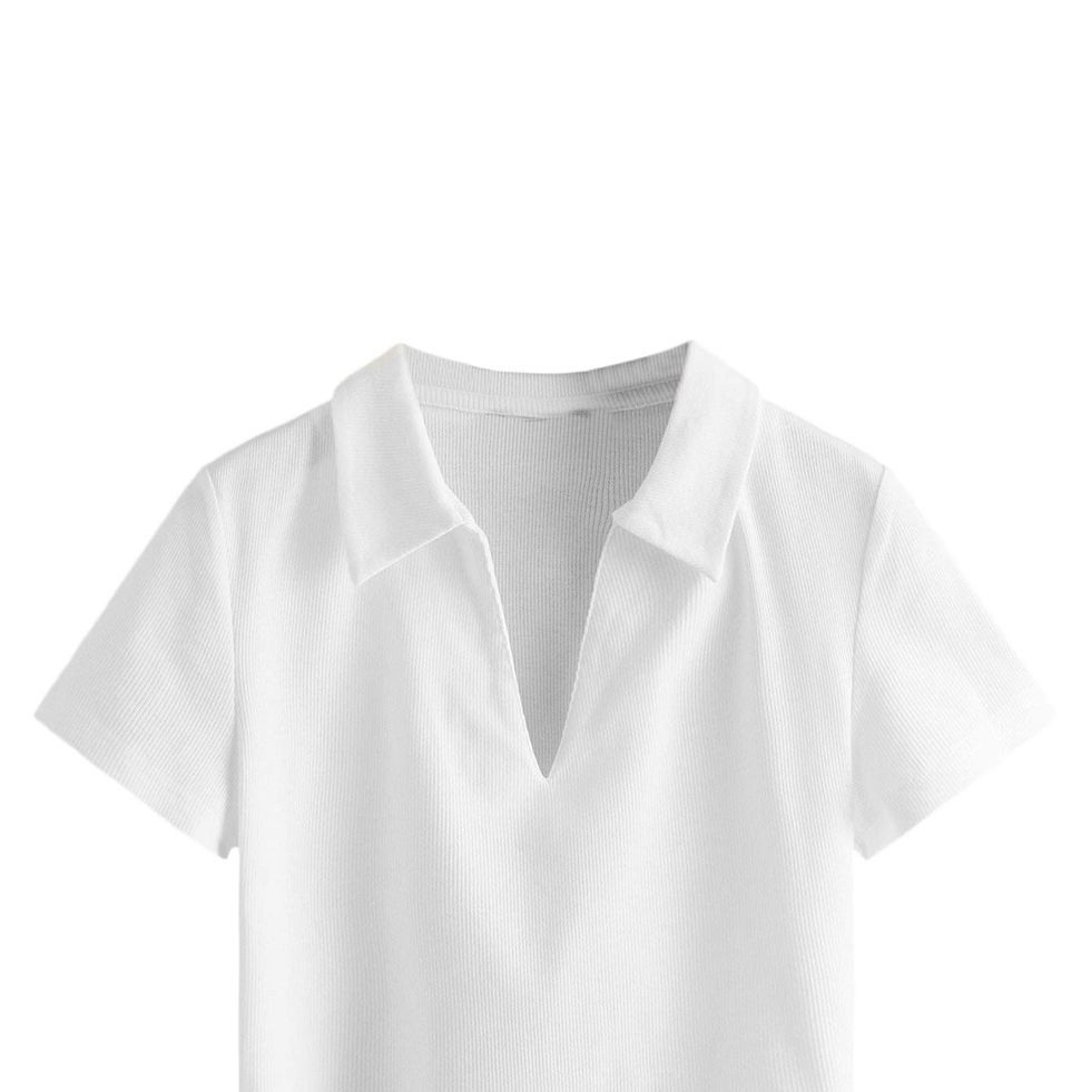 Collar Ribbed Knit Crop T-Shirt