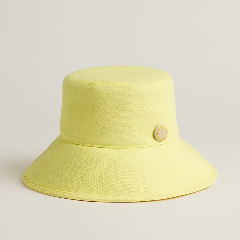 漁夫帽推薦：Hermès Gaelle檸檬黃帆布漁夫帽