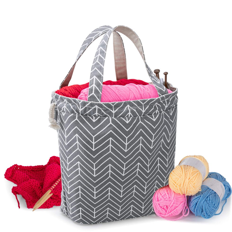 Knitting Tote Bag with Drawstring Closure