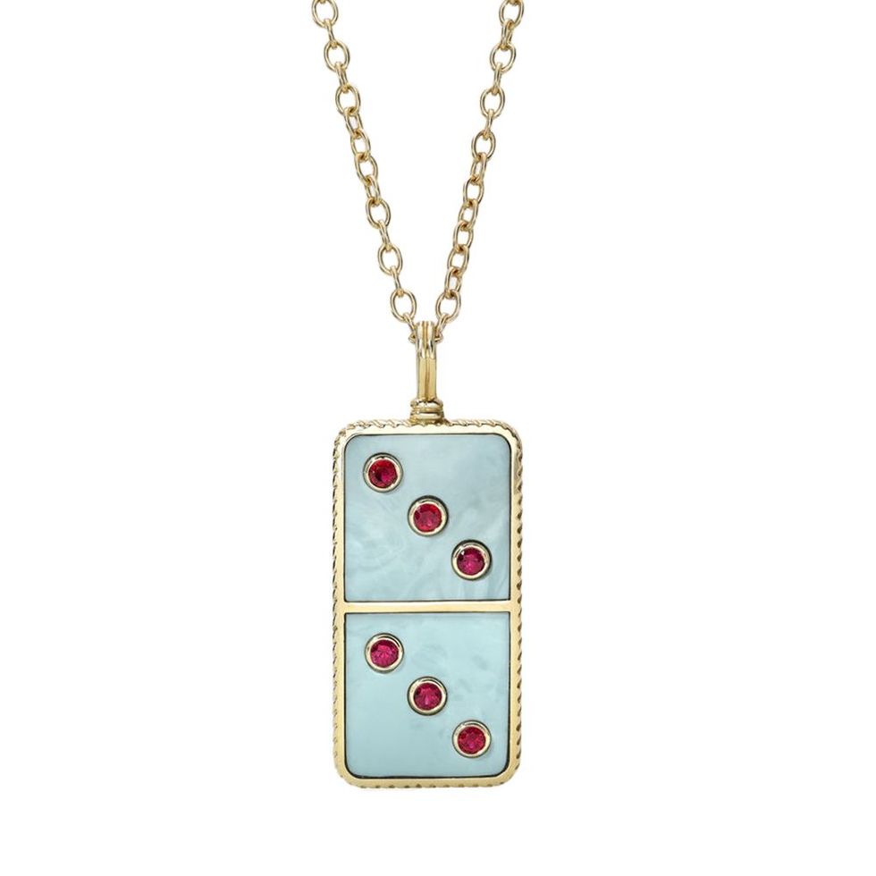 Classic Domino Necklace with Semiprecious Turquoise and Ruby Inlay