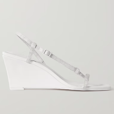 Brassiere Leather and Faille Wedge Sandals Brassiere Leather and Faille Wedge Sandals