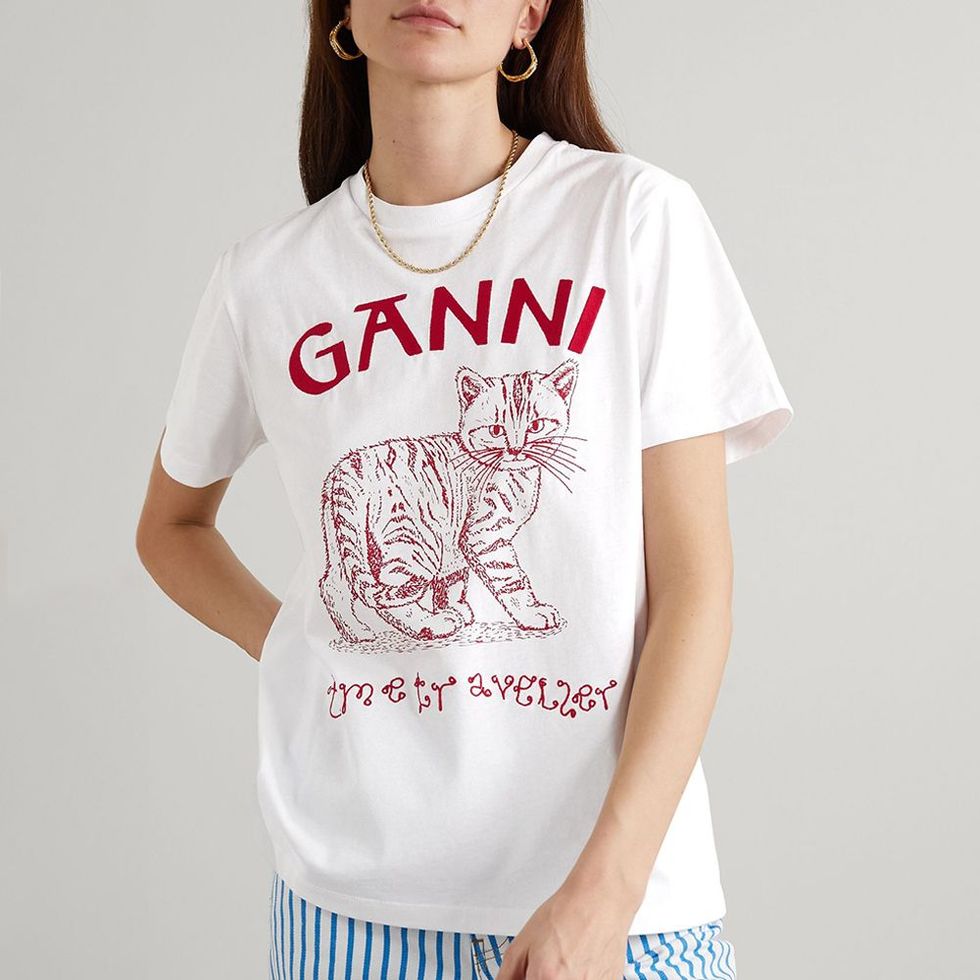 GANNI Printed teal T-shirt
