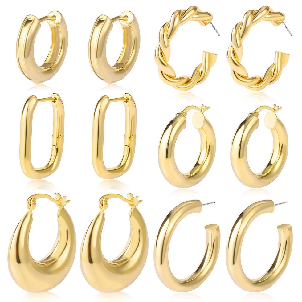 6 Pairs Chunky Gold Hoop Earrings 6 Pairs Chunky Gold Hoop Earrings