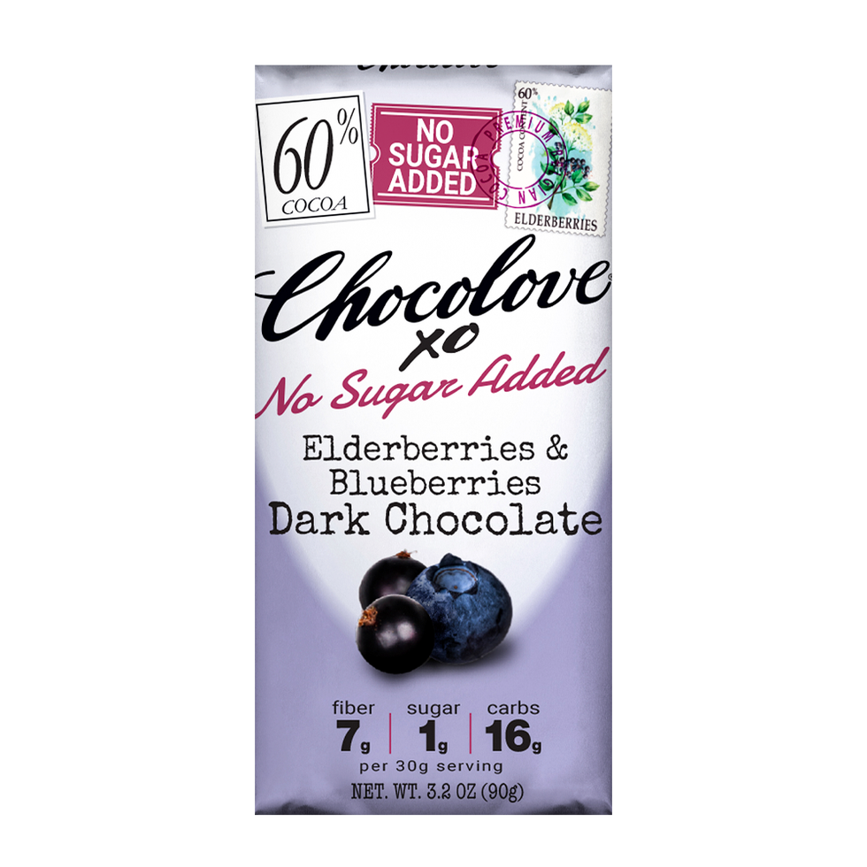 XO No Sugar Added Elderberries & Blueberries Dark Chocolate (12 Bars)