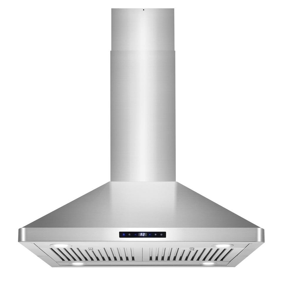 FIREGAS Wall Mount Range Hood 30 inch Black Vent Hood for Kitchen,500 CFM with Ducted Convertible Ductless Kitchen Hood in Stainless Steel, 3-Speed