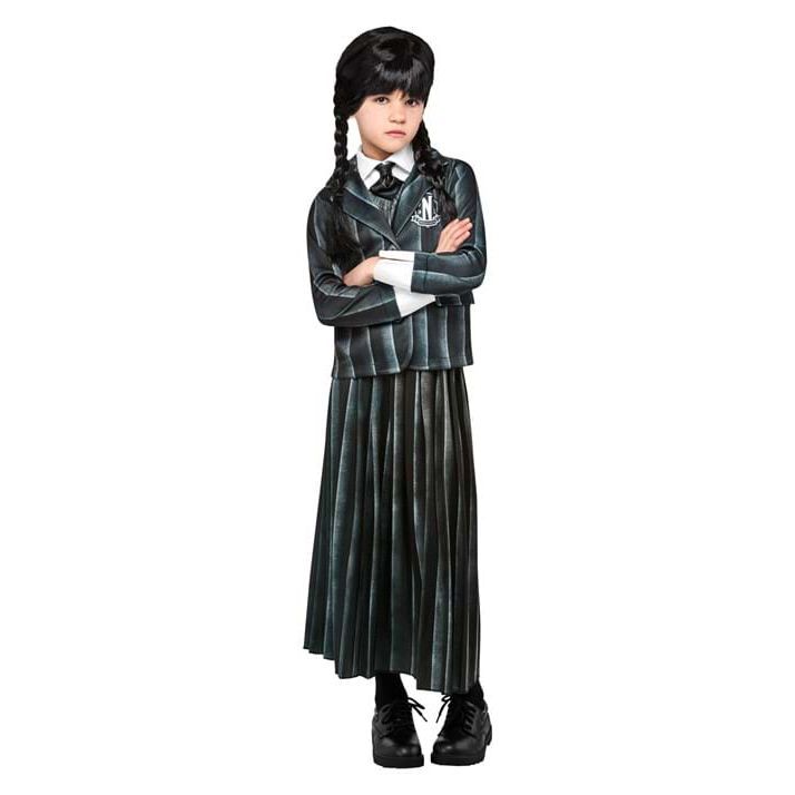 Wednesday Addams Halloween Costume Wig Dress All Black