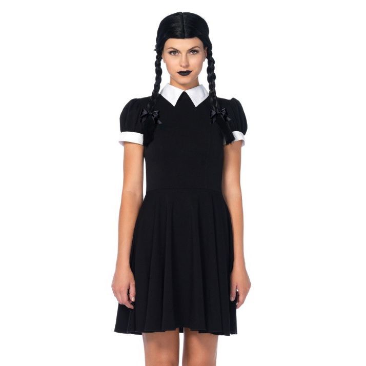 2023 Wednesday Addams Costume With Wigs For Kids Girls Tulle Belt Gothic  Black Dress Halloween Cosplay Night Costume Wigs