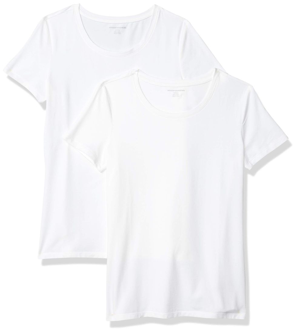 Amazon Essentials Women's Regular Fit Crew Neck Short Sleeve T-Shirt, Pack of 2, White, L