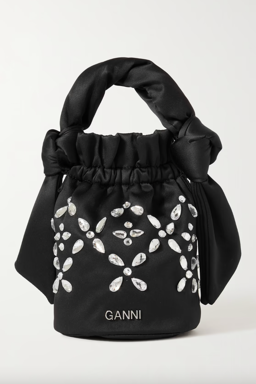 Tote Satin dengan hiasan Ruched Crystal Tote Satin dengan hiasan Ruched Crystal