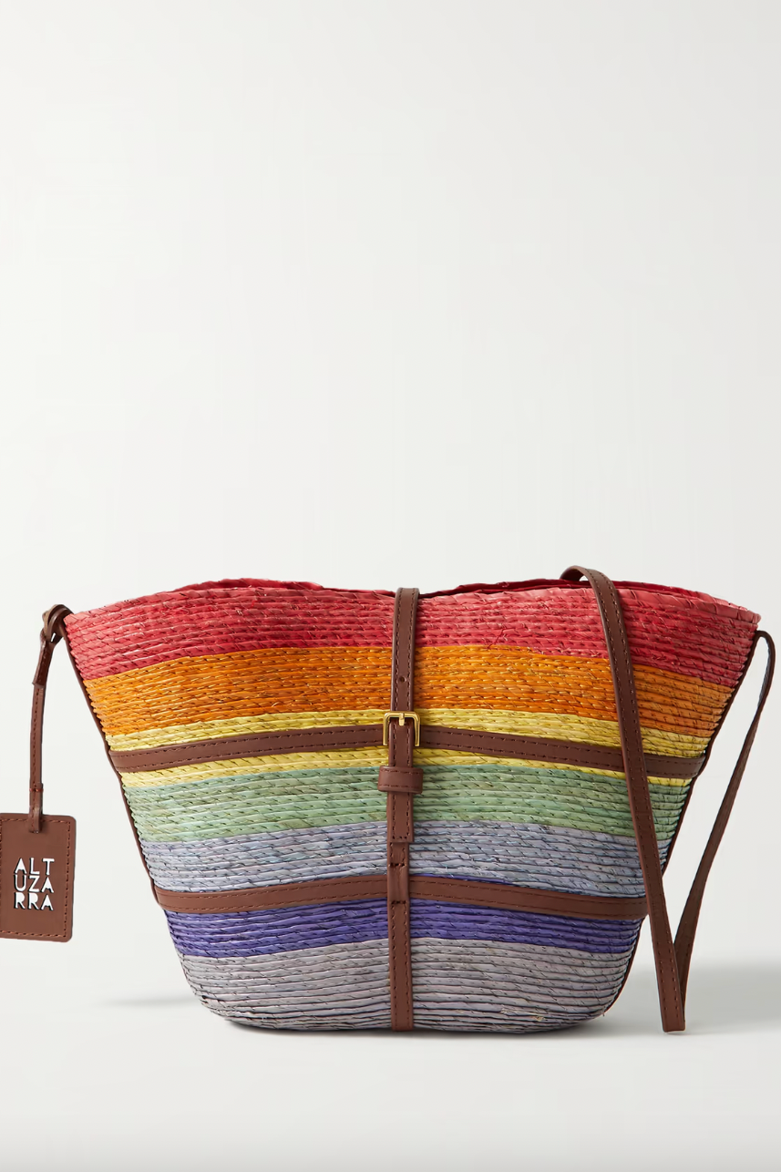 Tas Bahu Raffia Bergaris Kulit Watermill Tas Bahu Raffia Bergaris Kulit Watermill