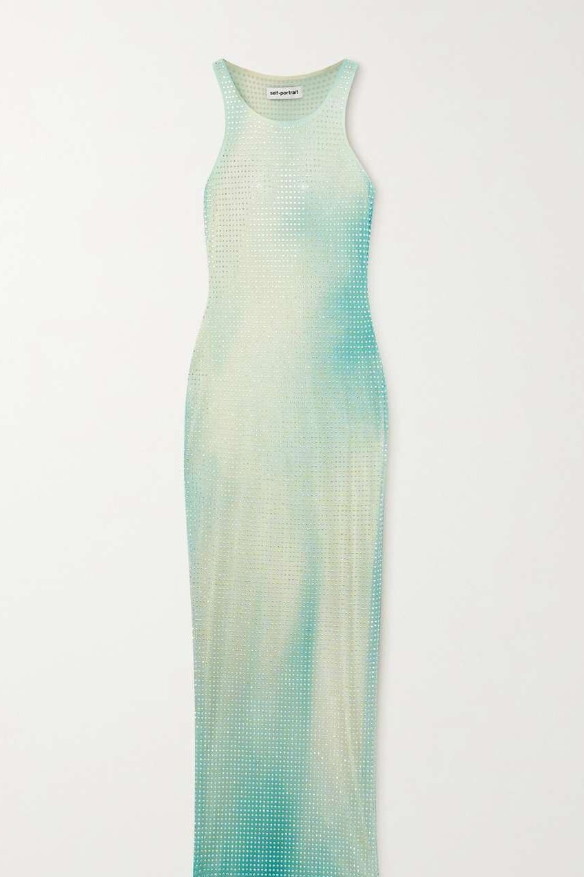 Crystal-embellished ombre stretch-mesh maxi dress