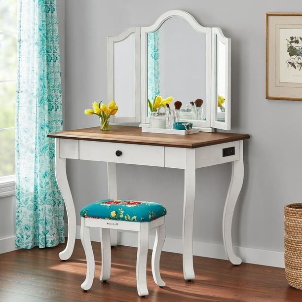 The Pioneer Woman Vanity Set and Stool with Tri-Fold Mirror