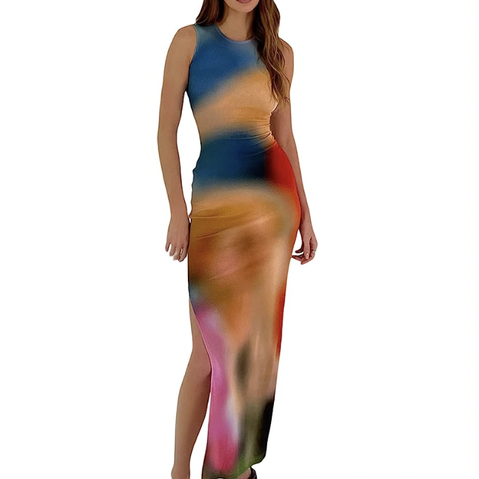 Casual Tie-Dye Bodycon Maxi Dress 