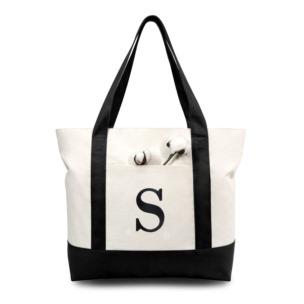 Embroidery Initial Canvas Tote Bag