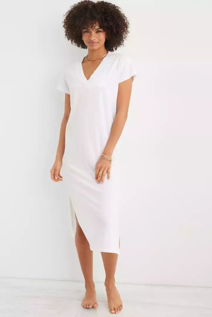 Women girls white shirt dress under knee length loose style white