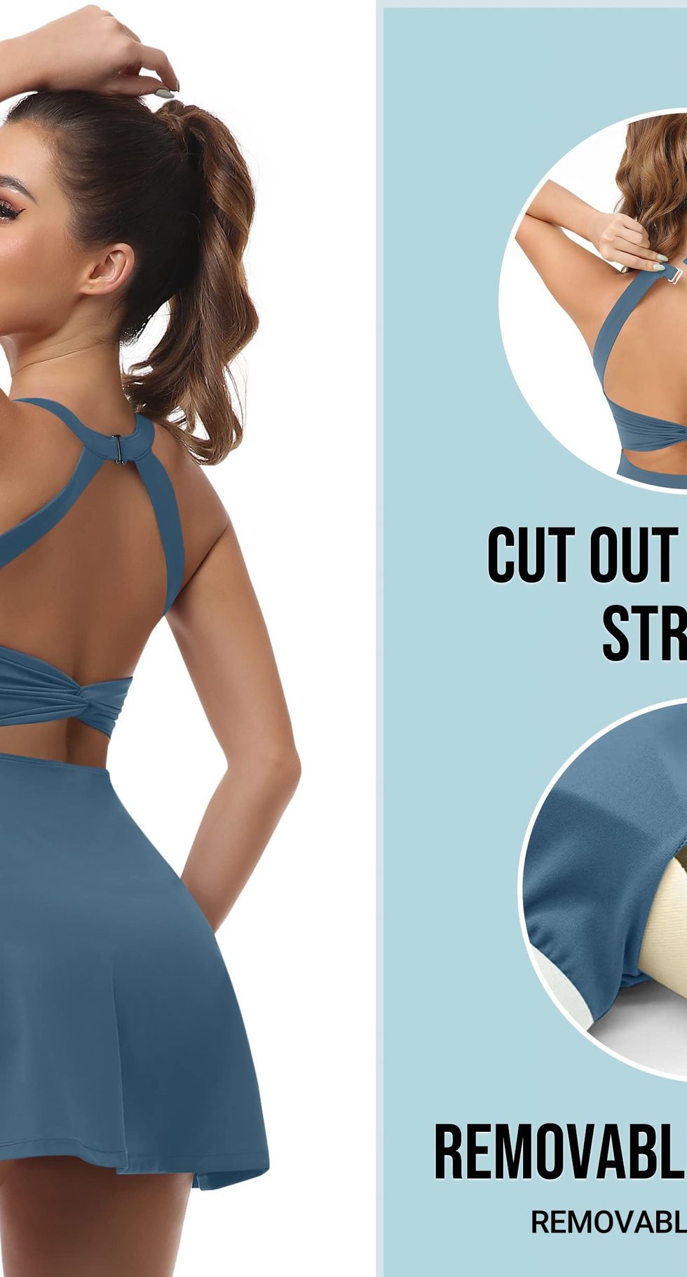 Women'S Workout Sports Dress False 2Pcs Spaghetti Strap Dress with Built-In  Bra