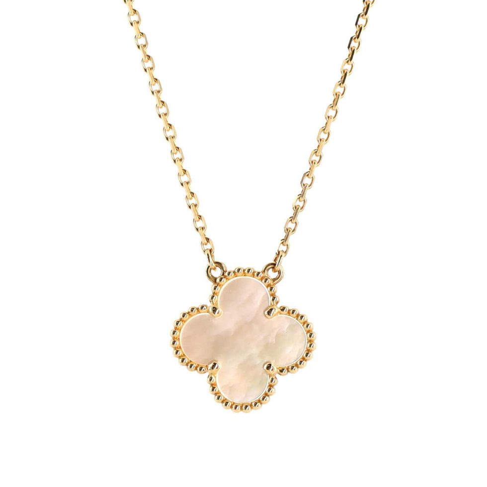 Van Cleef and Arpels Alhambra Diamond Grey Mother of Pearl Rose Gold  Necklace at 1stDibs