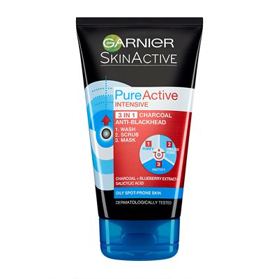 Garnier Pure Active 3in1 Charcoal Blackhead Mask Wash Scrub