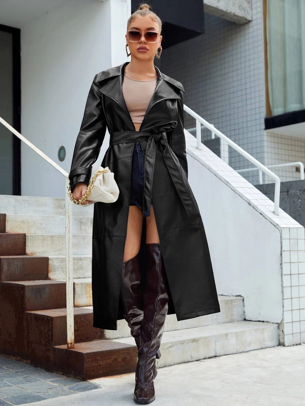 Dove Cameron Slays in a Matrix-Style Trench Coat, Sheer Tights, and ...
