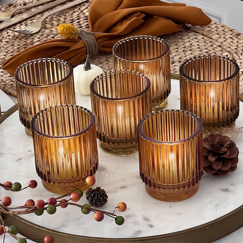 Ribbed Amber Tea Light Candle Holders