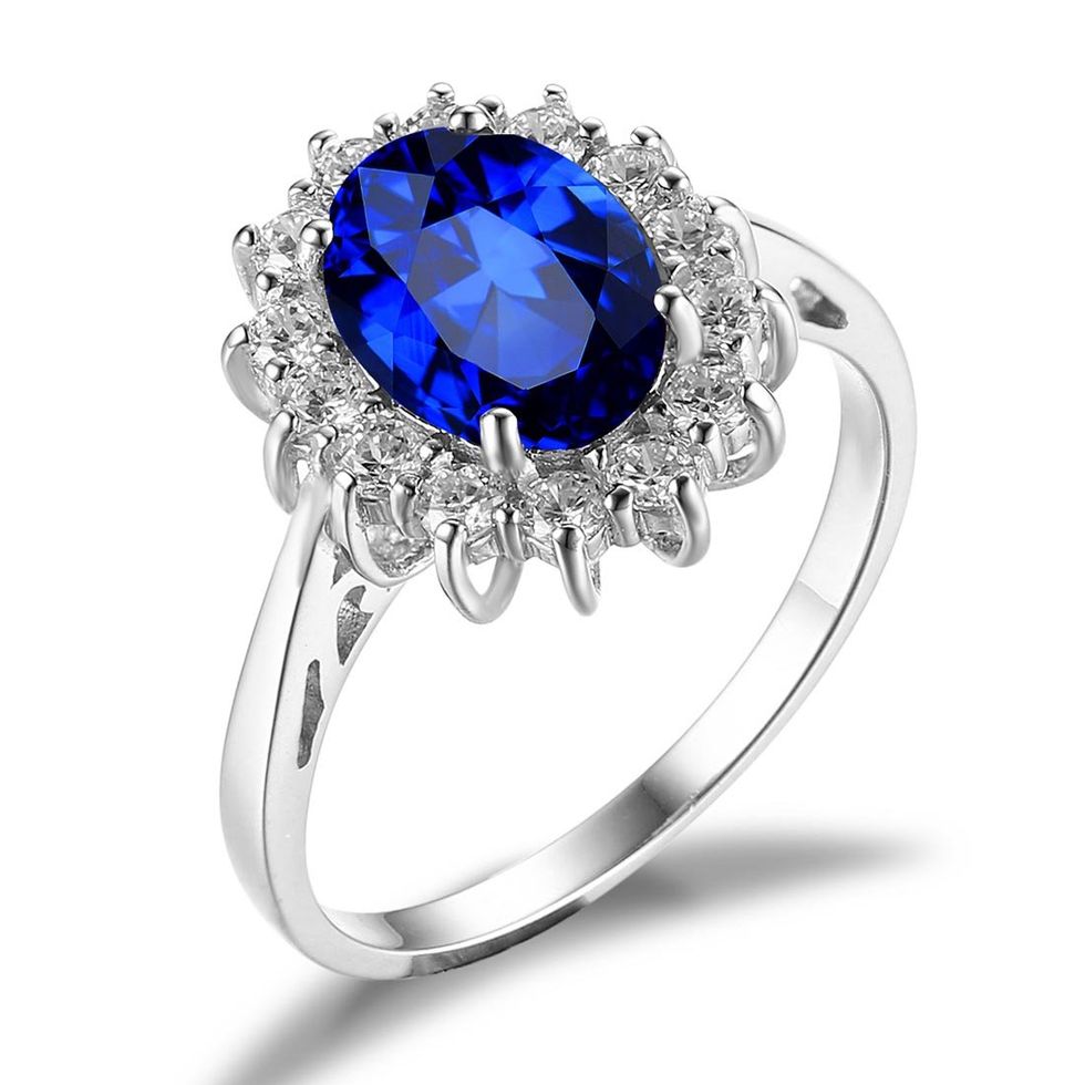 Anel Halo de Safira Azul Gemstone