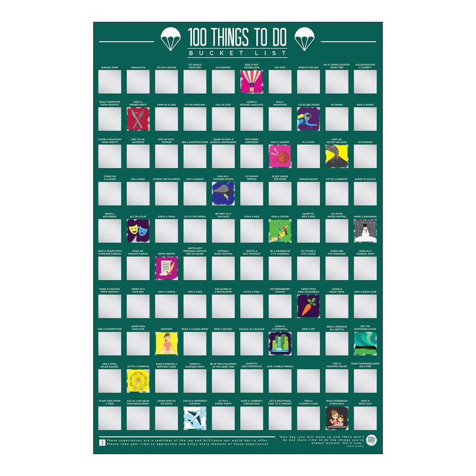 100 Coisas para Fazer Bucket List Scratch Poster
