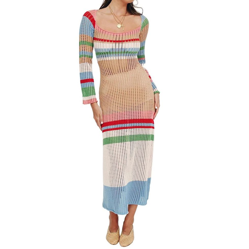  Striped Crochet Maxi Dress  