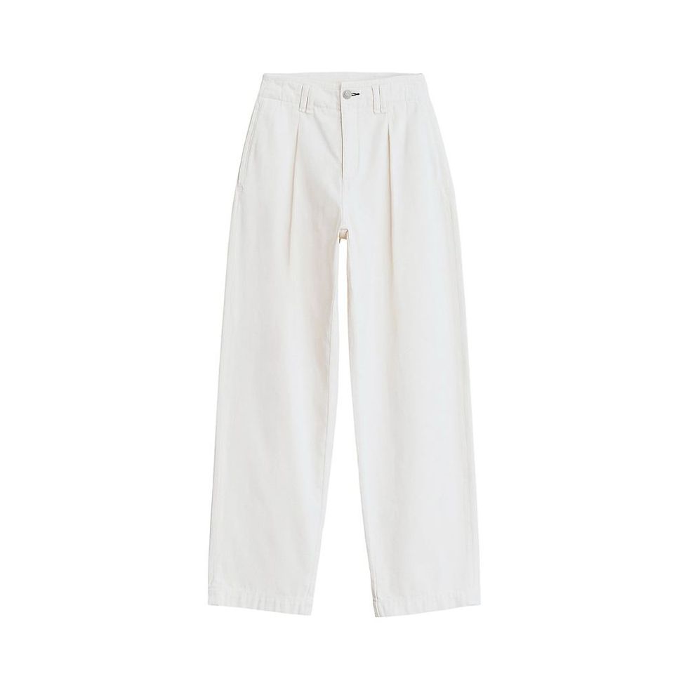 Pleated High Waist Cotton Trousers  