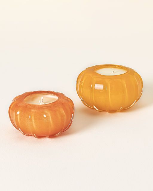 Hand-Blown Glass Pumpkin Candle