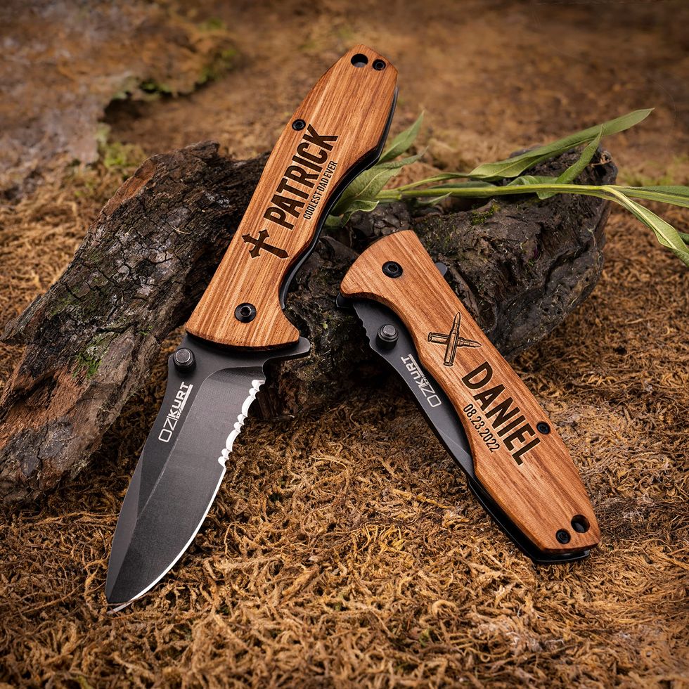 Canivete personalizado gravado de madeira de carvalho
