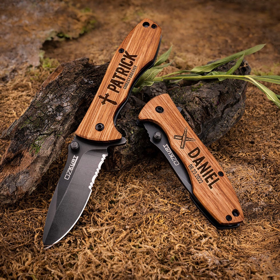 Personalized Engraved Oak Wood Pocket Knife