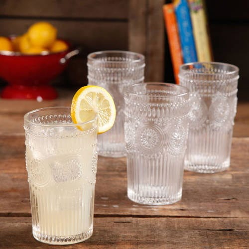 The Pioneer Woman Adeline 16-Ounce Embossed Glass Tumblers