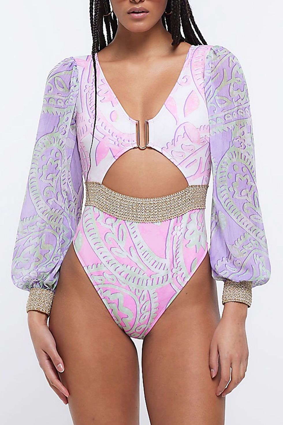 Printed Plunge Cut Out Swimsuit