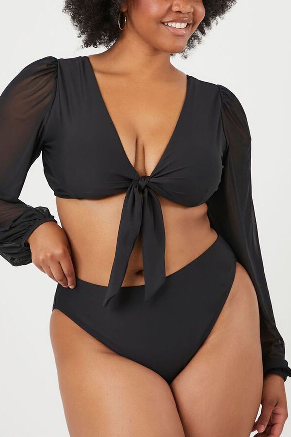 Women's Plus Size Black and Coral Flair Two-Piece Swimsuit