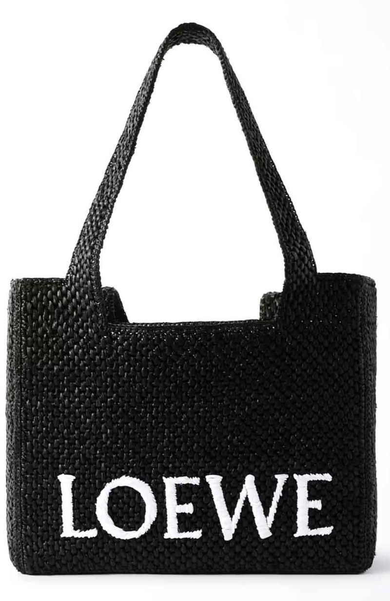 Black Logo-embroidered faux-raffia tote bag