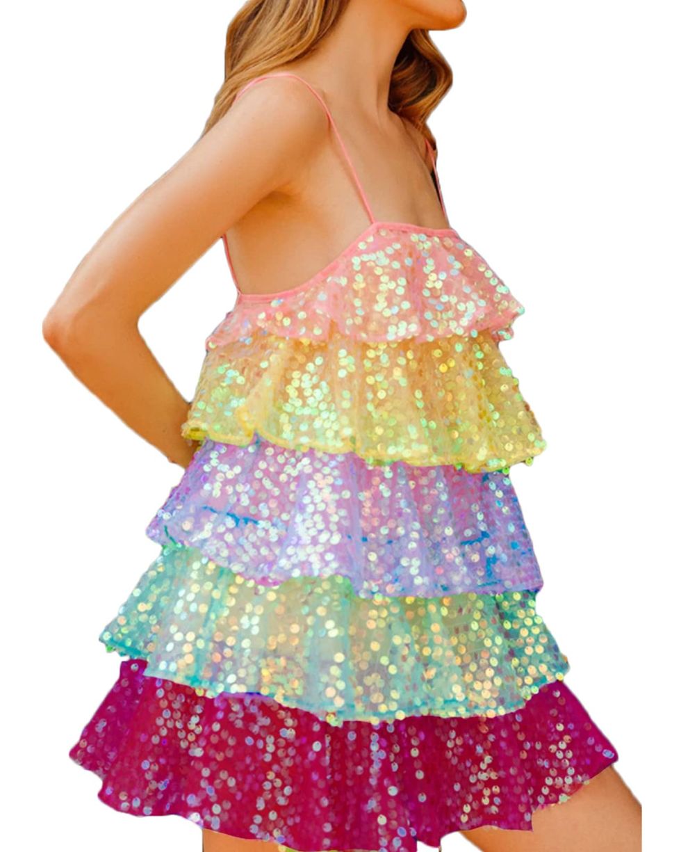 Sequin Glitter Layered Mini Dress
