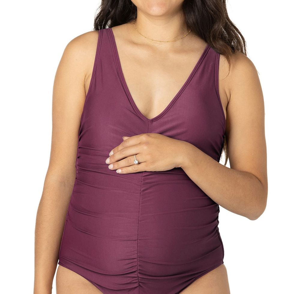 Olive Ribbed V-Neck Lace-Up Back One-Piece Maternity Swimsuit– PinkBlush