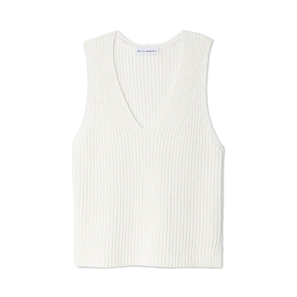 Cotton Tape Sleeveless Ribbed V Neck