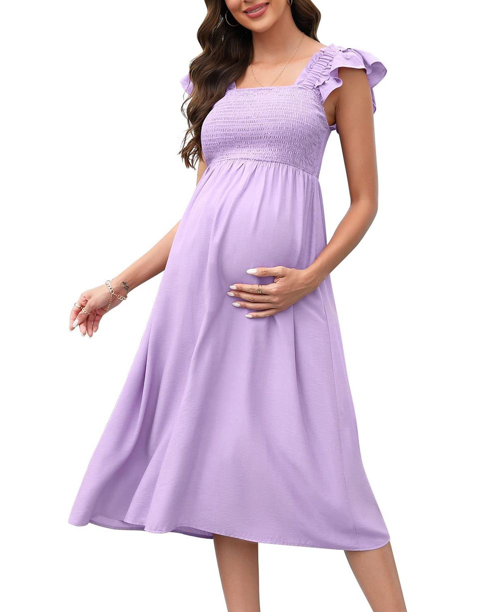 WAJCSHFS Maternity Dresses Summer Women's Maternity Ruffle Straps Button  Front Nightgown Nursing Breastfeeding Cami Sleepwear (Beige,L)