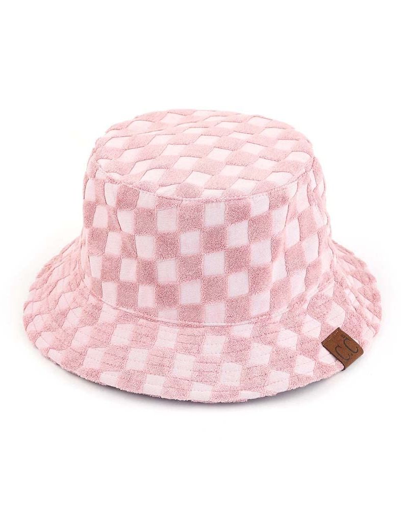 C.C Checkered Pattern Terry Cloth Bucket Hat (KB-004) (Checkered Pattern Terry Cloth-Rose)