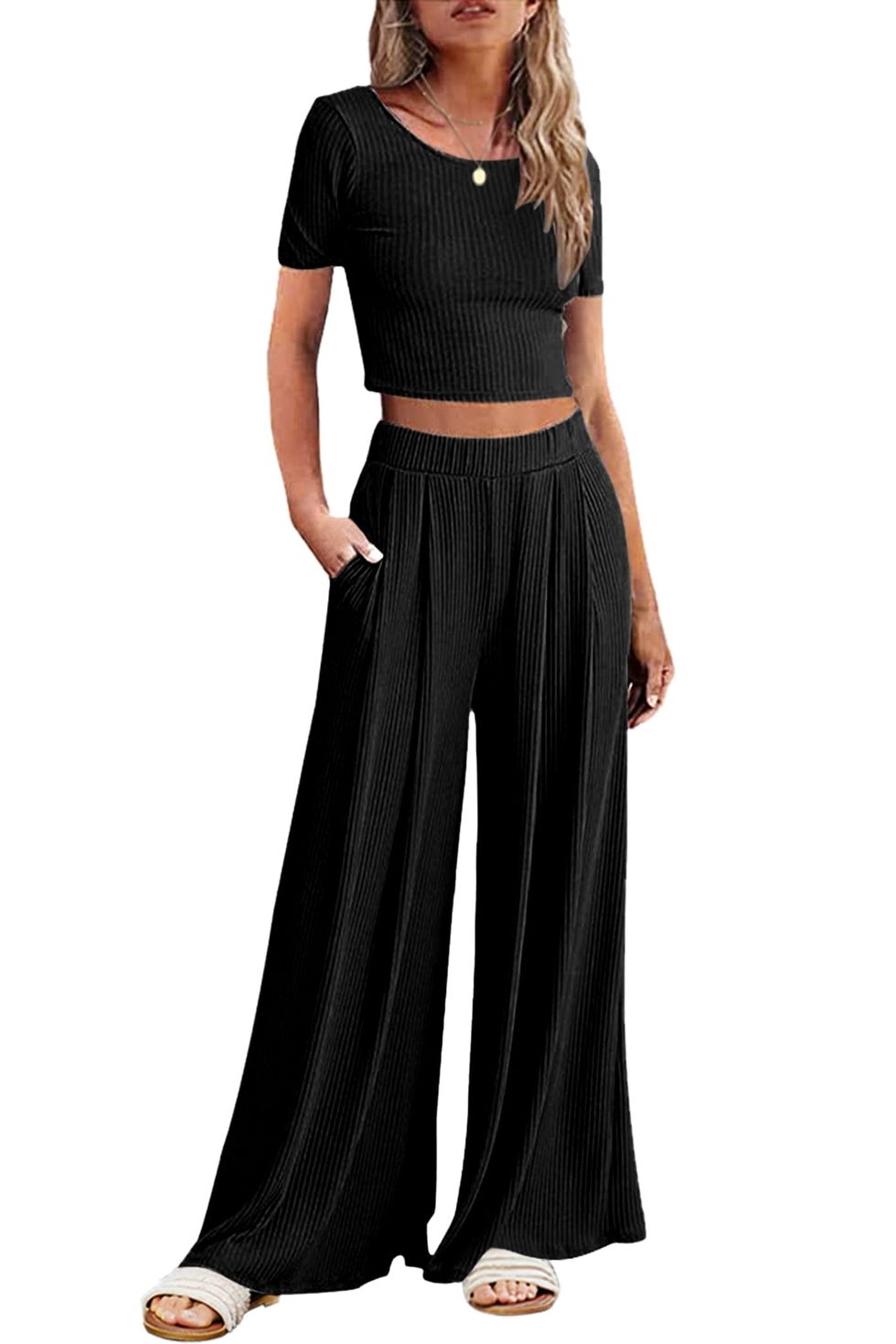 Womens Matching Sets Crop Top and High Waisted Pants Set Comfy Travel  Outfits Petite Country Concert Outfit Matching Sweat Sets for Women Comfy  Sets for Women 2 Piece Bridesmaid Gifts Black at