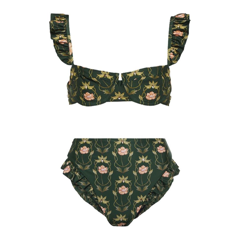 Custom Fire Print Triangle Lace up Swimsuit Luxury Swimwear Women