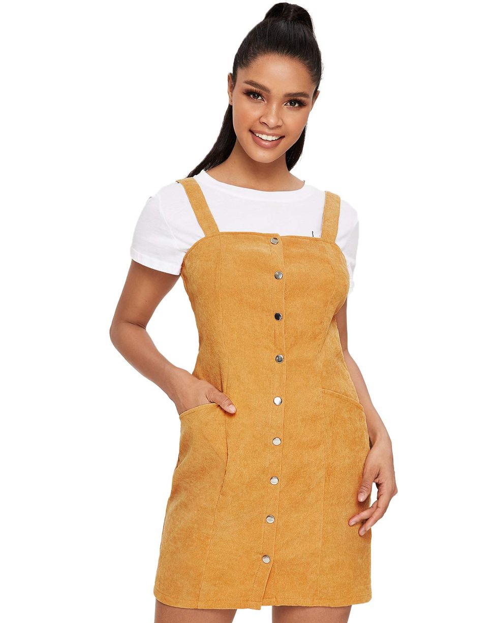 Button Down Pinafore Corduroy Overall Dress