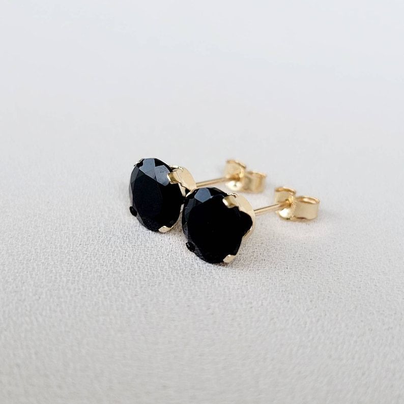 14k SOLID Gold Black Onyx Stud Earrings