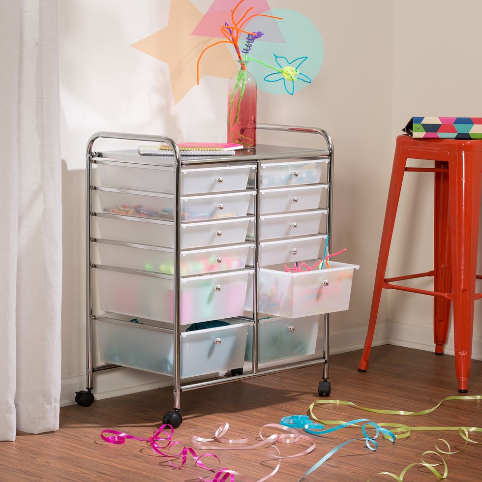 Bring in a rolling storage cart for extra storage.