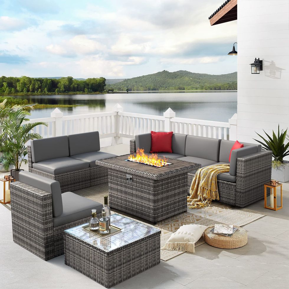 8 Piece Furniture Set with Fire Pit Table