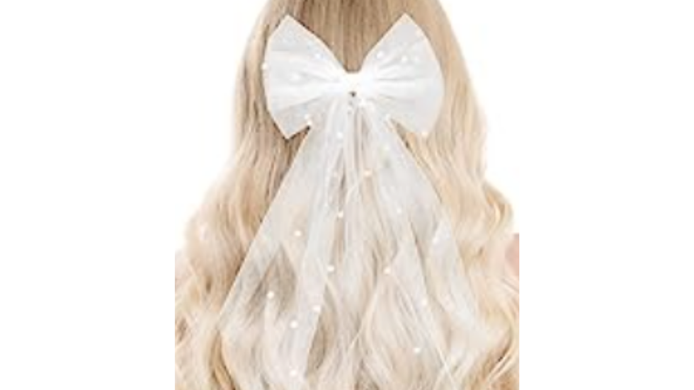Accessori addio al nubilato: fiocco per capelli con perle bianche 