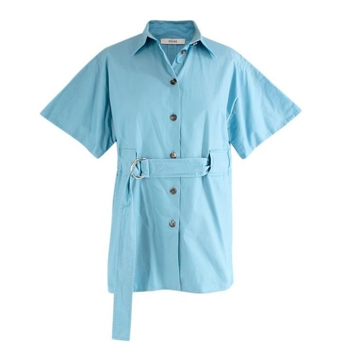 Bright Blue Belted Cotton Shirt