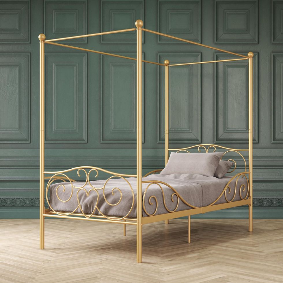 Metal Canopy Kids Poster Bed, Twin, Gold